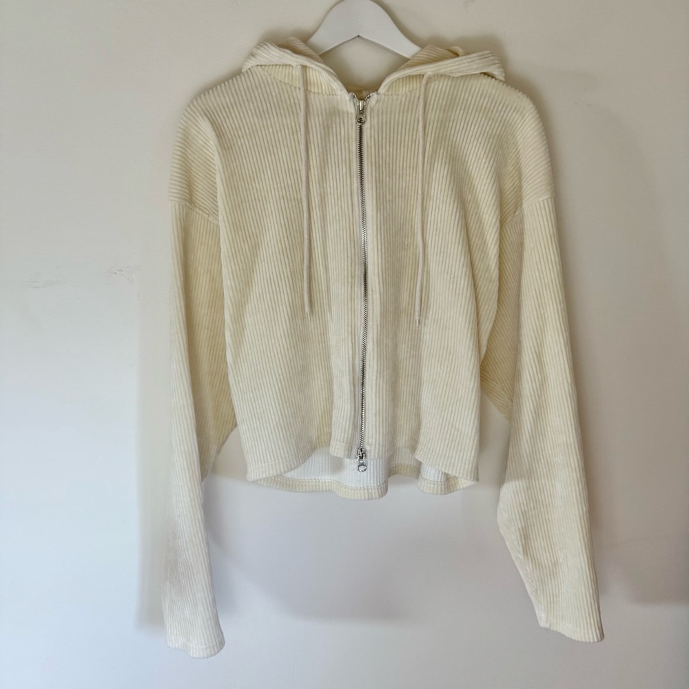 Source Unknown Cream Corduroy Zip Hoodie